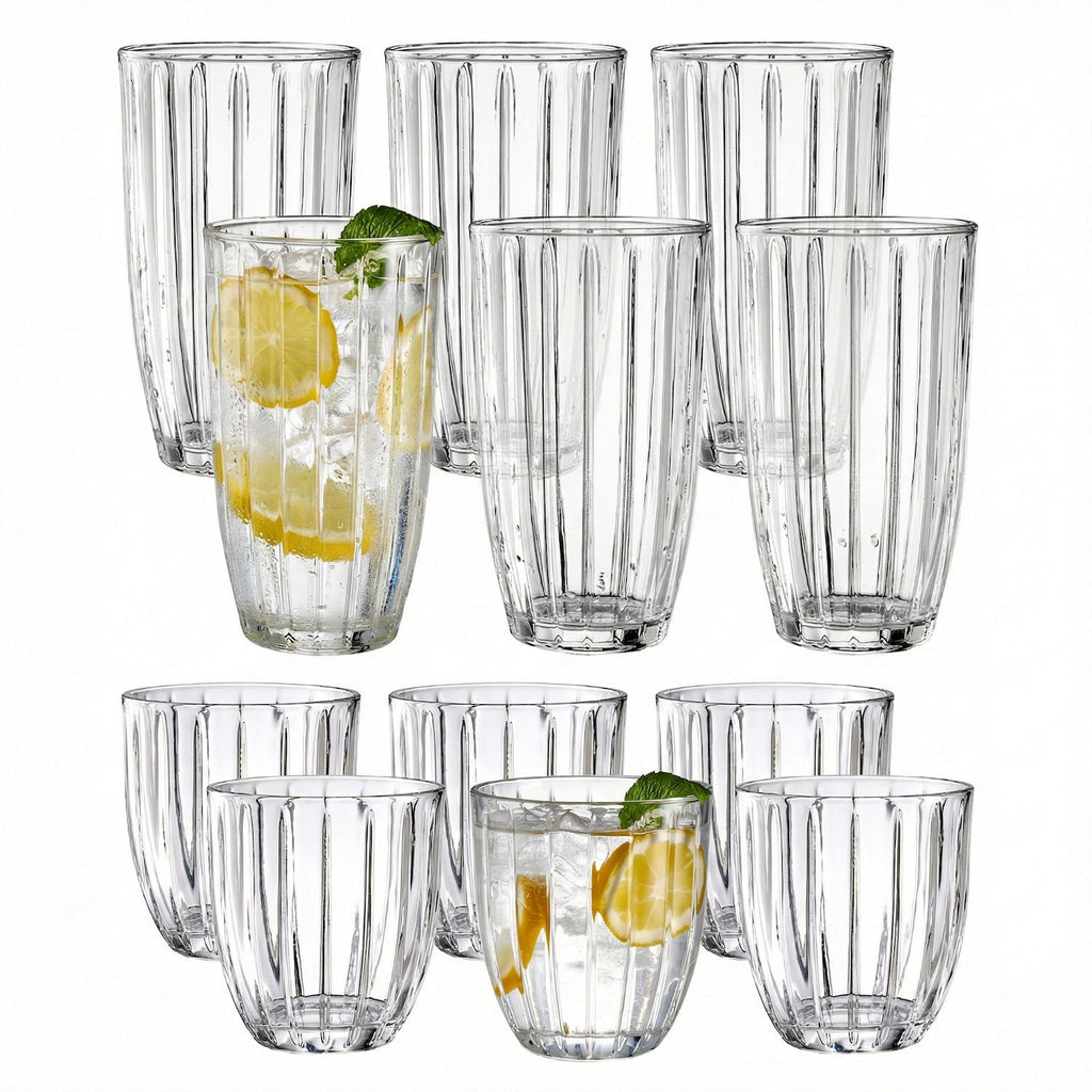 Capri 12-Piece Glassware Set – 6 Coolers (16oz) & 6 Glasses (10oz)
