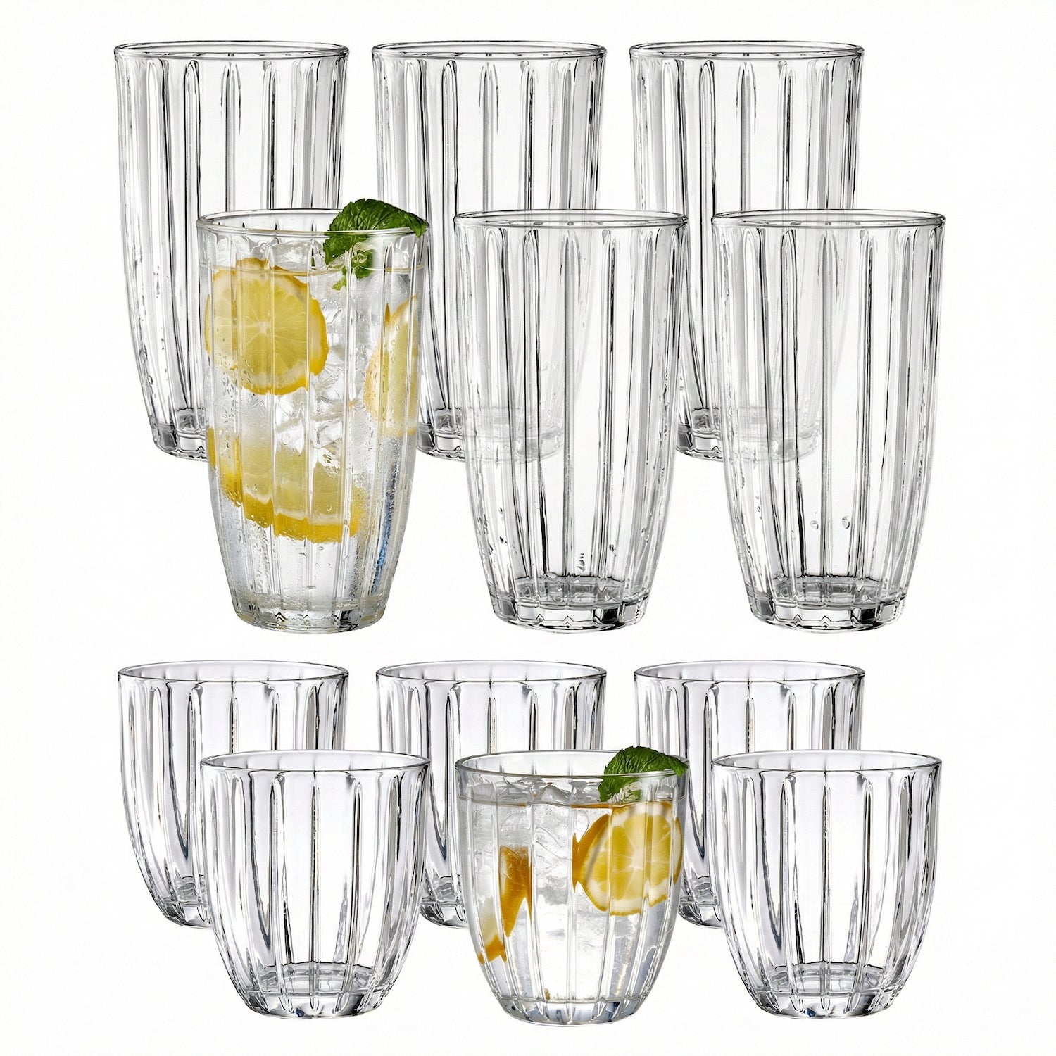 Capri 12-Piece Glassware Set – 6 Coolers (16oz) & 6 Glasses (10oz)