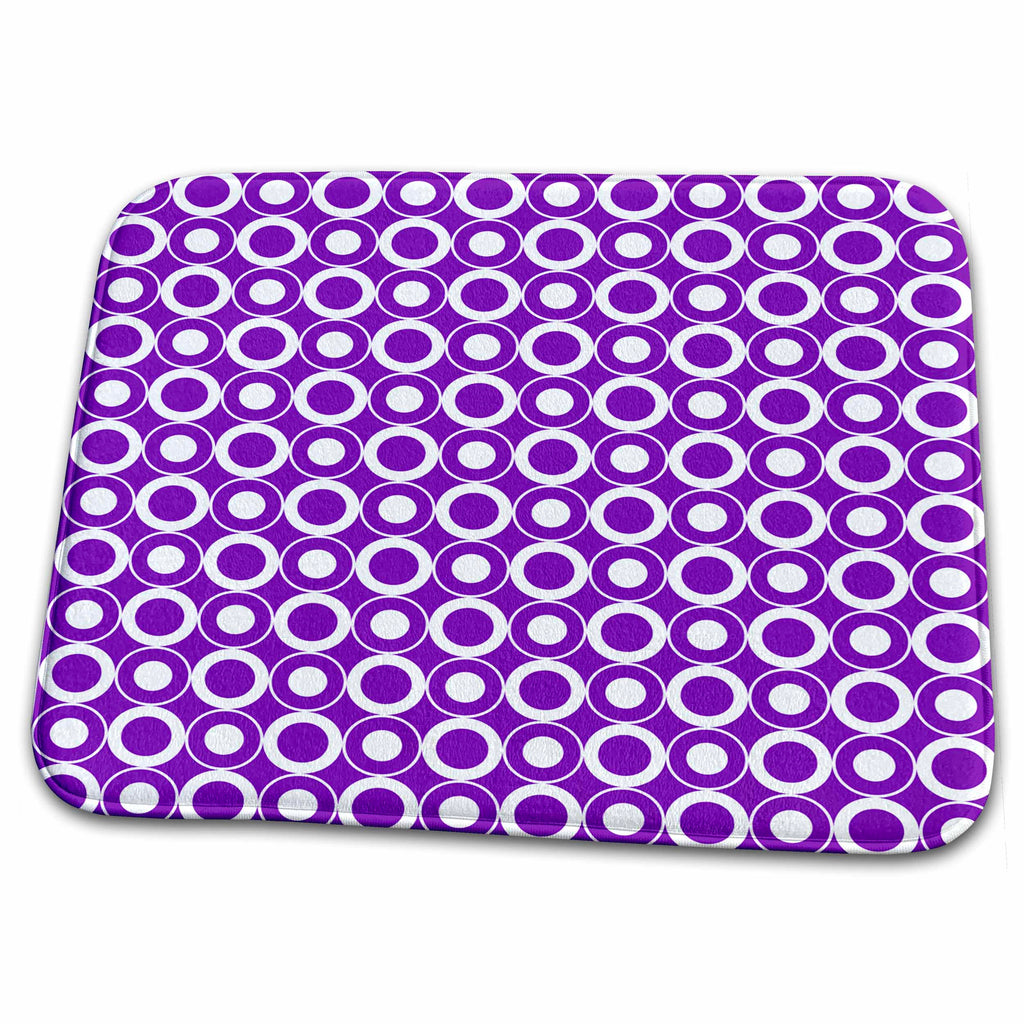 Dish Drying Mat - White Circles In Circles On Purple Pattern Patterns