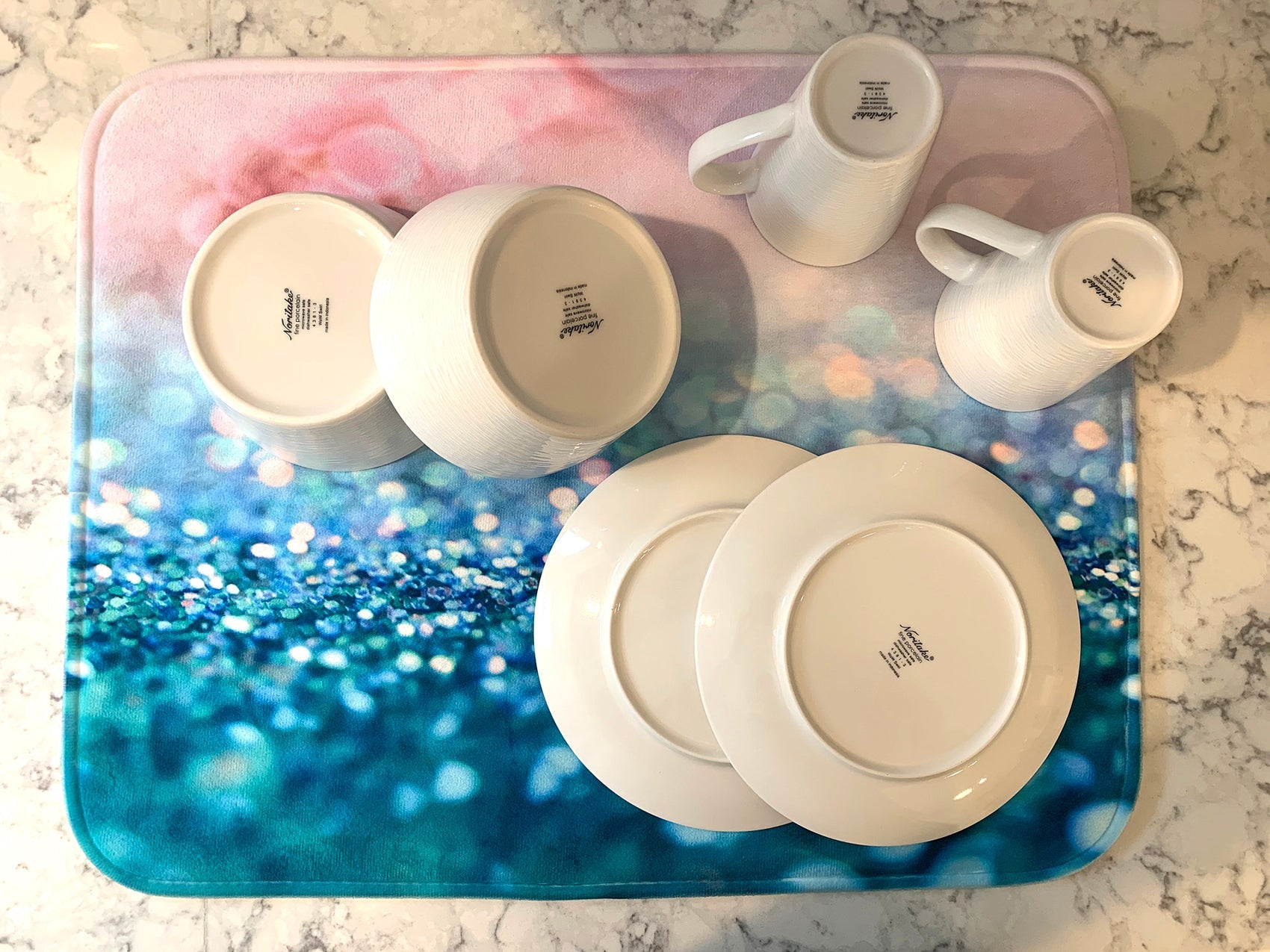 Dish Drying Mat - White Circles In Circles On Purple Pattern Patterns
